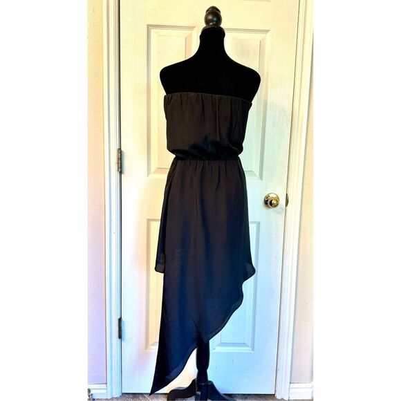 BCBGeneration Asymmetrical Hem Strapless Draped Bodice Feminine Black Dress M - Picture 3 of 9